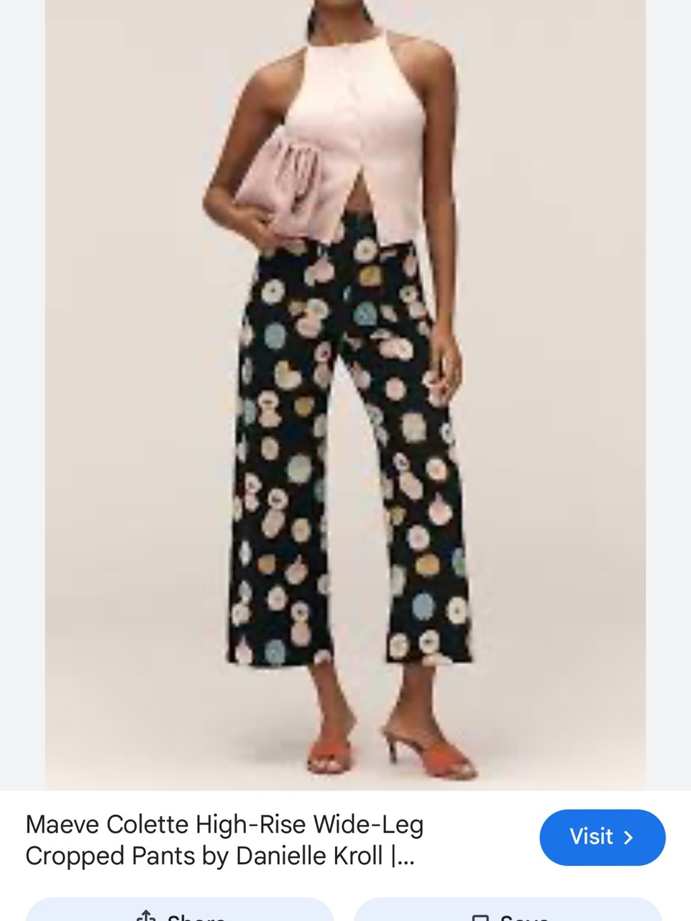 Maeve Colette Wide-Leg Cropped Pants — Black with Multicolor Floral Dots size 2